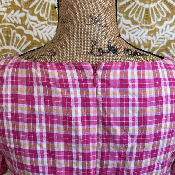 NWT LIKELY Kai Check Ruffle Hem Puff Sleeve Mini Dress in Fuchsia Multi size 10 - Picture 13 of 15